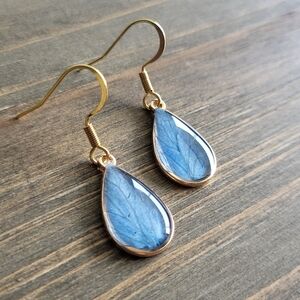 Petite Blue Hydrangea Petal Teardrop Earrings- Handmade Earrings- Resin Dangled